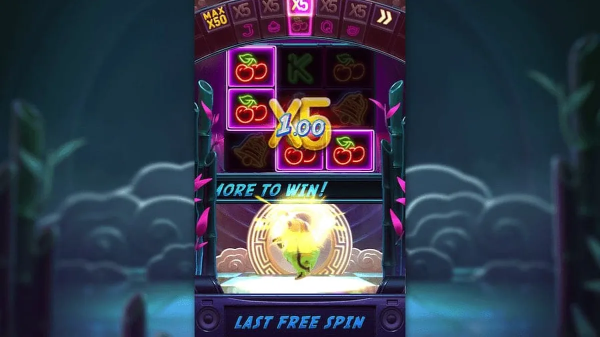 嘻哈熊貓免遊最後一轉:X5 倍數命中,左上標示最高 MAX X50