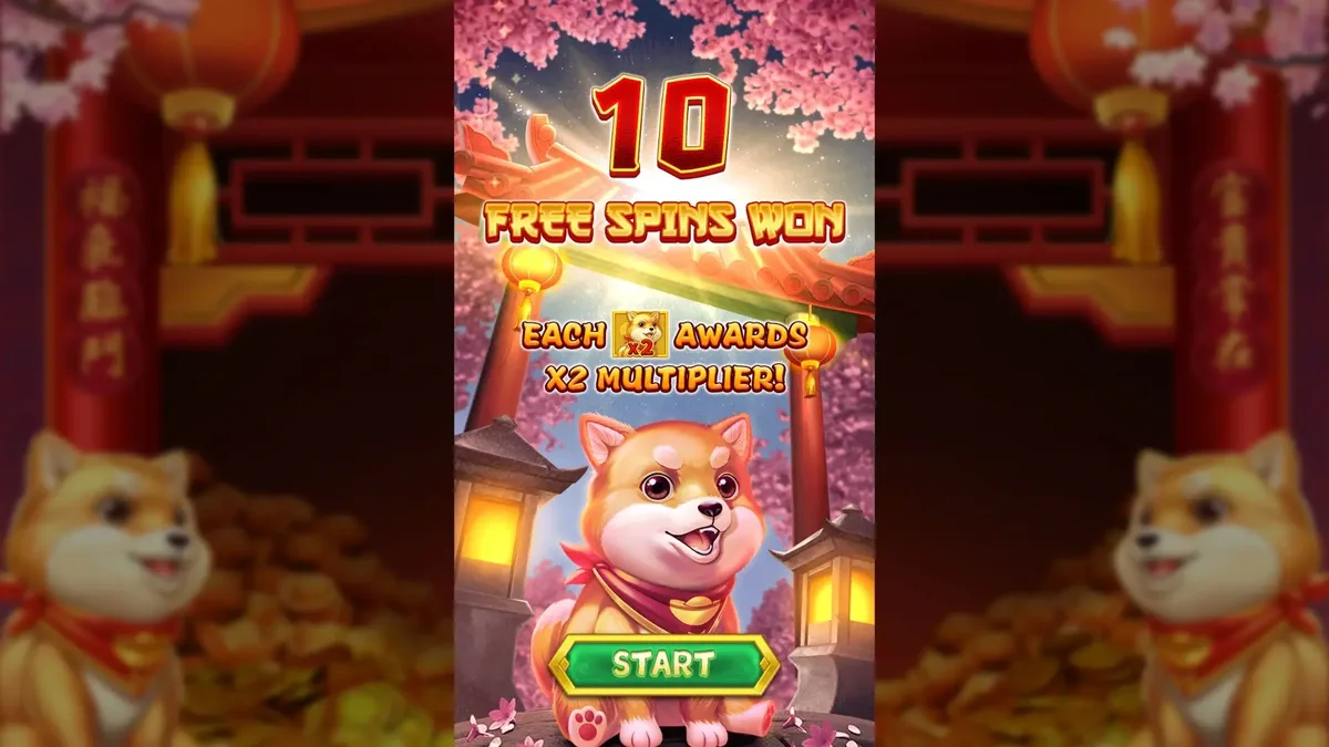 狗來富免遊觸發彈窗:一次贏得 10 場免費旋轉,每顆狗頭符號再送 x2 倍數